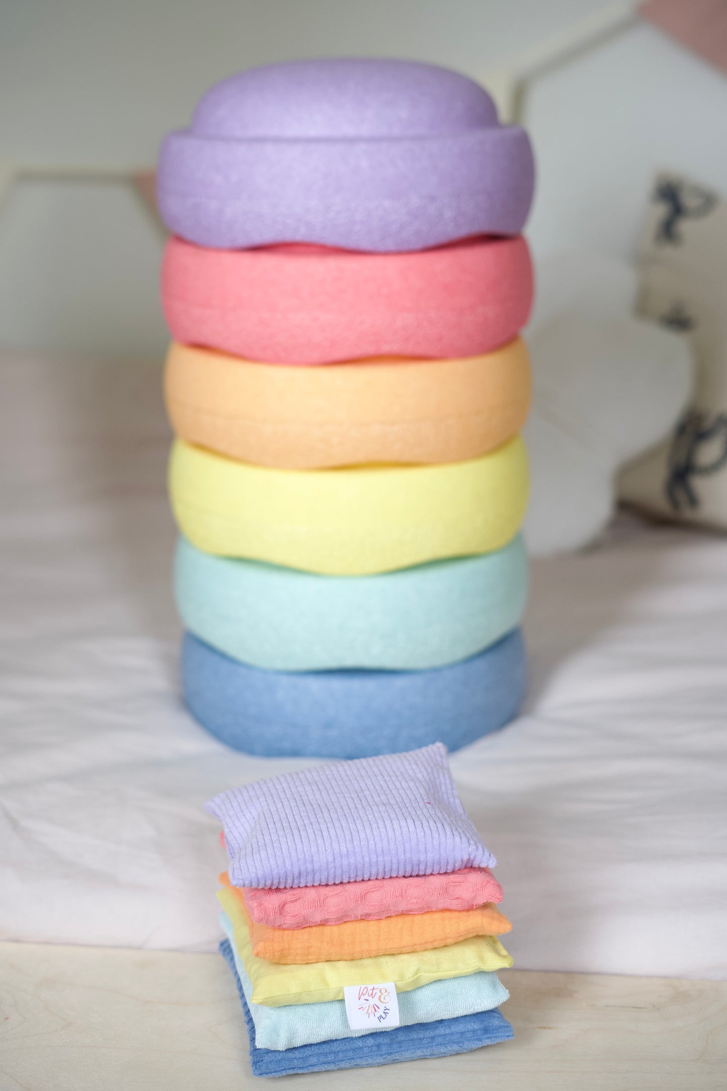 Pastel sensorische pittenzakjes - Stapelstein speelgoed