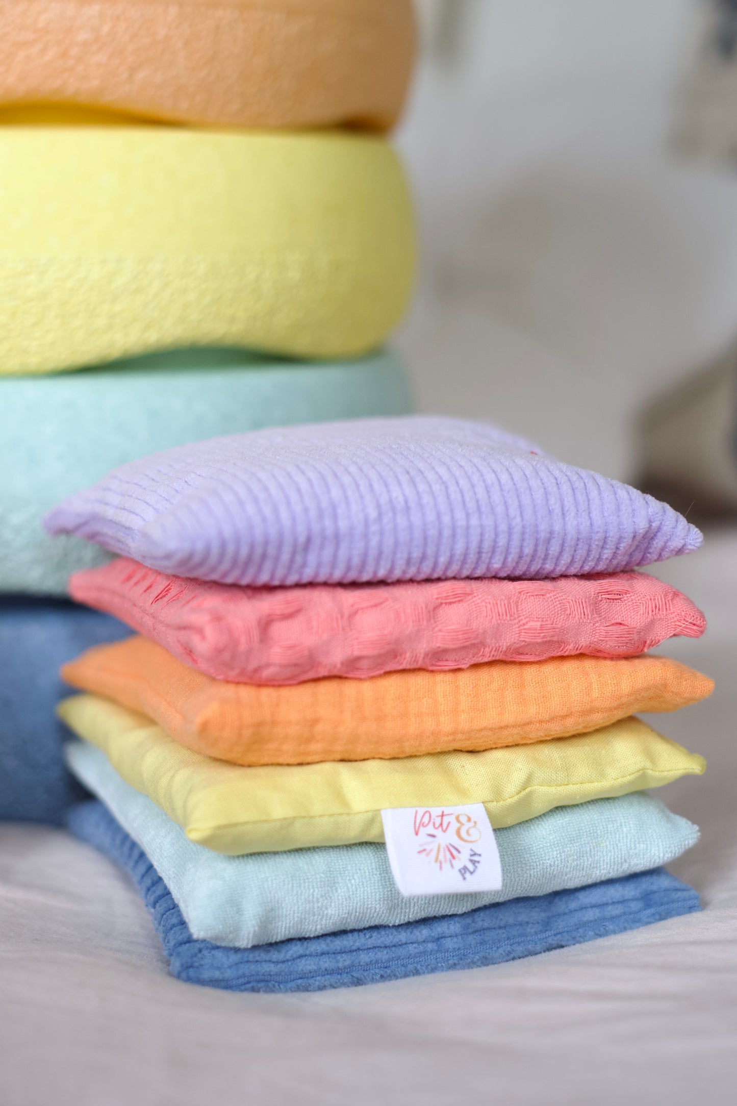 Mint blauw pittenzakje Stapelstein speelgoed