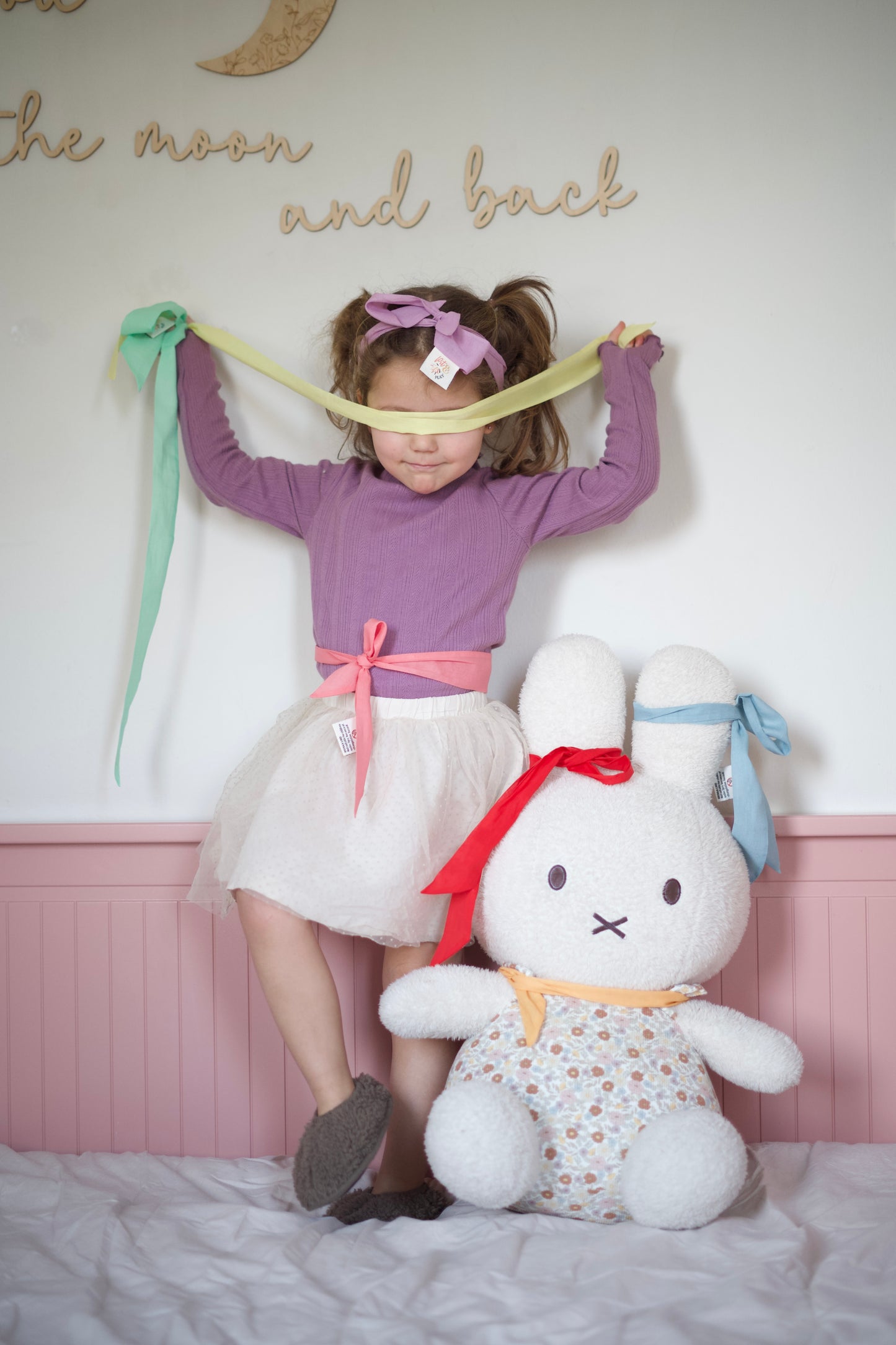 Back in stock soon: Cotton rainbow colored play ribbons, 6 pieces