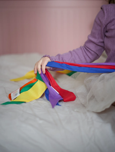 Back in stock soon: Cotton rainbow colored play ribbons, 6 pieces