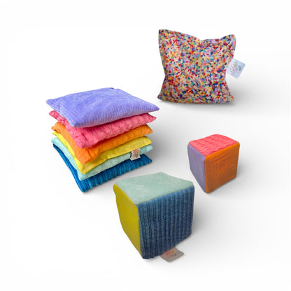 Pastel pittenzakjes + dobbelsteen + super confetti pittenzakje pakket