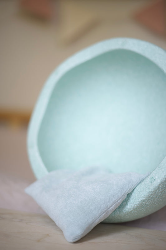 Mint blauw pittenzakje Stapelstein speelgoed